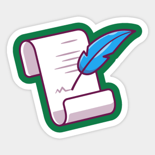 Quill Writing On Paper Cartoon Sticker